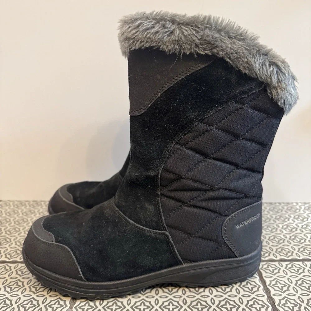 Columbia Ice Maiden Women's Suede Winter Snow Boots Black Faux Fur Womens Size 9